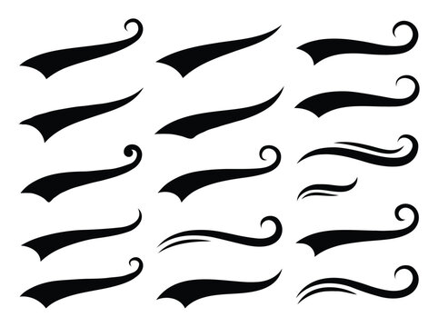 Set of Black Athletic Swash Tails and Decorative Flourish Elements