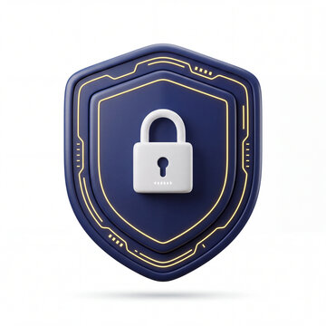 Digital Lock Security Shield. 3D icon on white background