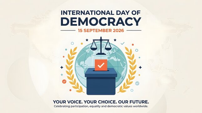 Scales of justice atop a globe with a ballot box vector illustration