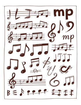 noten icons symbole zeichnung musik grafik, musikalische noten und klangzeichen f&uuml;r kreative designs, vektorillustration und digitale projekte