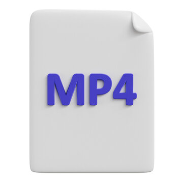 3D MP4 Video File Format Icon on White Background