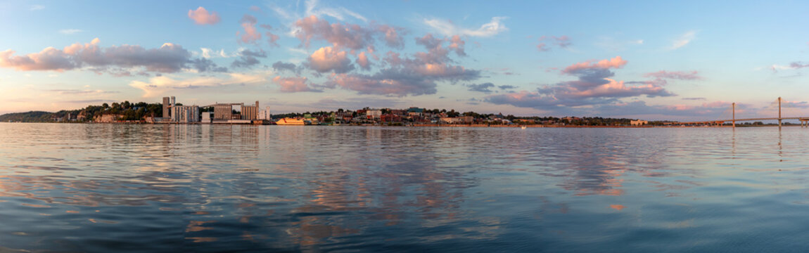 Panoramic view of Alton, Illinois along the Mississippi river in the late afternoon near sunset
