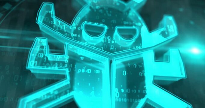 Worm virus cyberattack warning symbol digital concept. Cyber technology and computer background abstract 3d. Seamless and loopable.