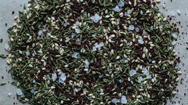 Za'atar Spice Blend Thyme Sesame Sumac and Salt Macro.