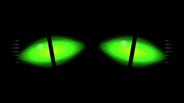 Multiple glowing green monster eyes staring from the darkness