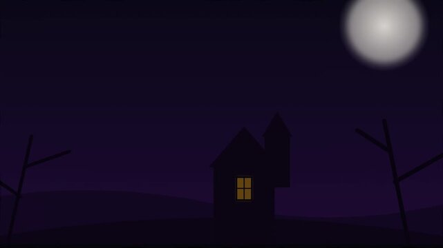 Silhouette houses standing under a glowing full moon at night