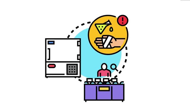 Icon chemical safety practices in a laboratory setting, emphasizing the importance of accident prevention and safe handling of hazardous substances to avoid injuries