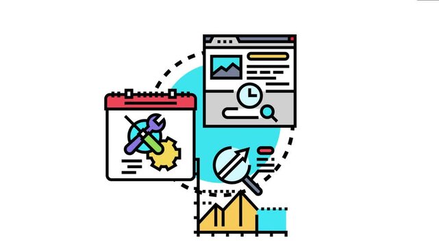 Labor analytics visualization a data management system. A calendar with tools for task scheduling. And charts with a magnifying glass for performance analysis