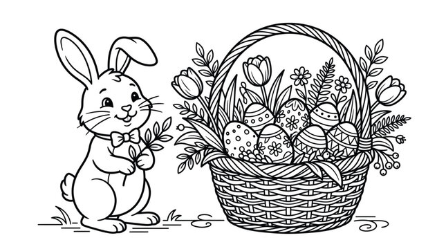 easter basket with eggs and bunny