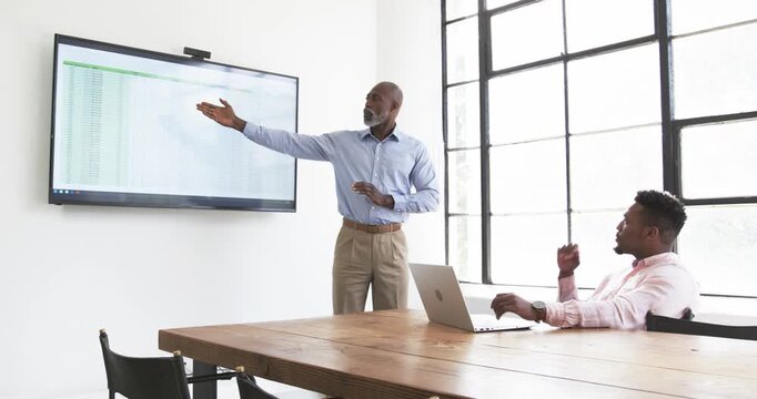 Lifestyle videos indoor of people doing activities at office, presenting data on screen, businessman