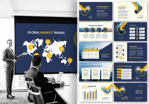 Modern Blue and Yellow Business Presentation Template for Corporate Branding