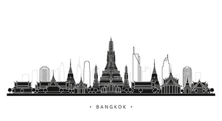 Fototapeta premium Bangkok Skyline Silhouette - Wat Arun and Modern Buildings