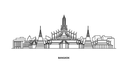Fototapeta premium Bangkok Skyline Silhouette, Grand Palace Landmark Architecture, Thailand Travel