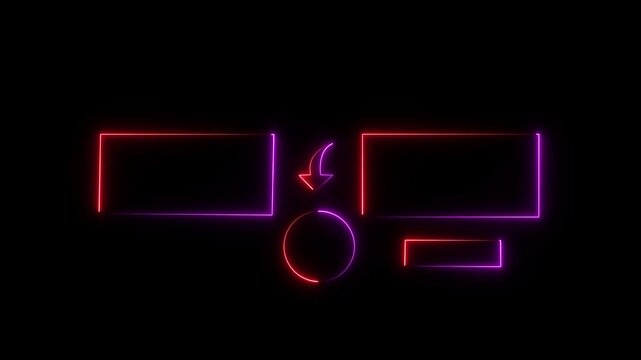 Neon glowing ui interface with animated loading circle and directional arrow