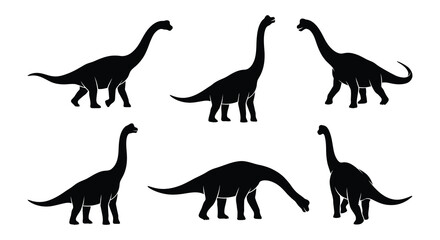 Brachiosaurus silhouettes depict prehistoric creatures in a vector illustration © Begum