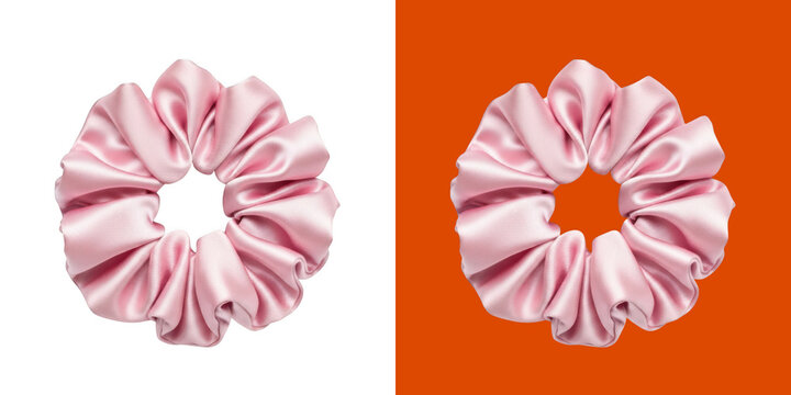 Pink silk fabric hair scrunchie for women styling accessories transparent png