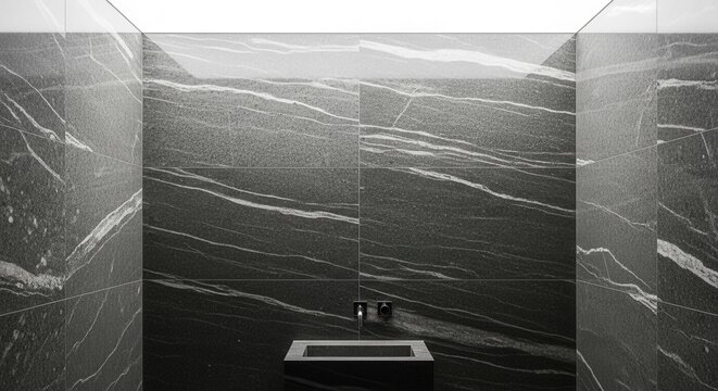 Minimalist Black Marble Bathroom Design With Modern Fixtures And Textures