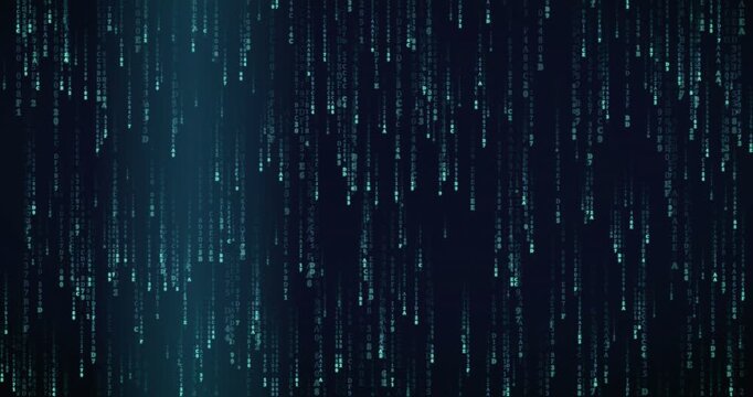 Falling hexadecimal code creates a violet-tinged matrix rain animation with deep tunnel parallax and soft neon glow.