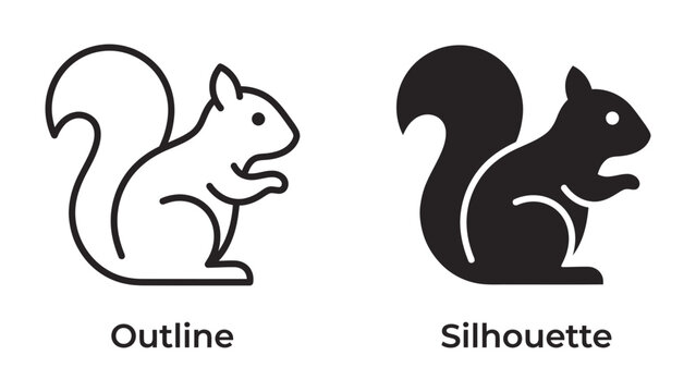 Squirrel Icon: A comparison of two squirrel icons, one outlined and one in silhouette, representing the animal in distinct graphic styles.