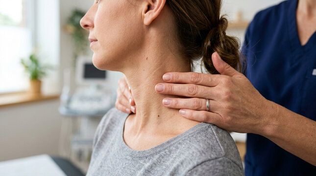 Doctor examining patient's neck, medical check-up, healthcare
