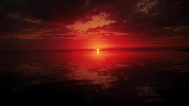 View of the vibrant sunset reflecting over the calm waters near ARYA Sumba in Kodi, East Nusa Tenggara, Indonesia.