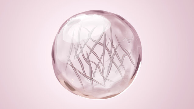 pink round liquid drop containing spicule active ingredient 3d render