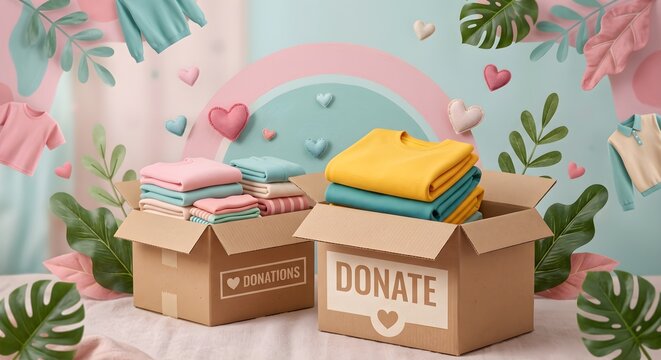 Illustrated Donation Box Labeled "Donation" in a Botanical Setting