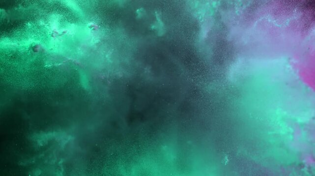 Super Slow Motion Shot of Exploded White Powder with Colorful Cinematic Lighting at 1000 fps.