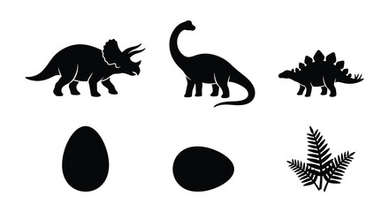 Dinosaur silhouettes including tyrannosaurus rex and triceratops on a white background © Begum
