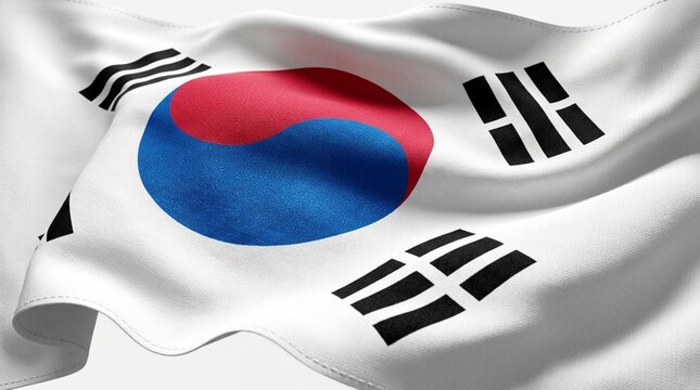 South korea waving flag background with fabric texture
