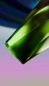 Closeup of green glass bottle bottom section on gradient background
