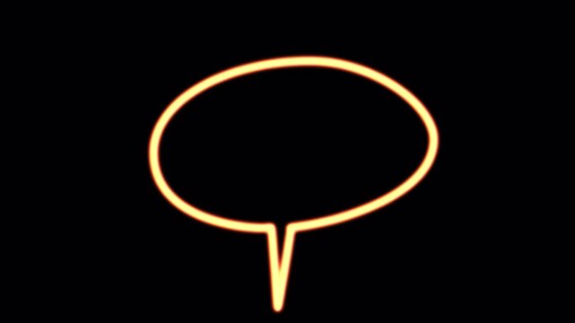 Glowing neon light animation of a speech bubble appearing on black background.