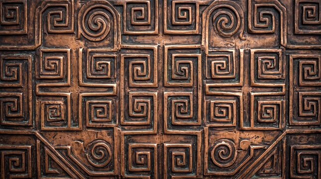 Ancient Bronze Meander Pattern Relief Background Texture