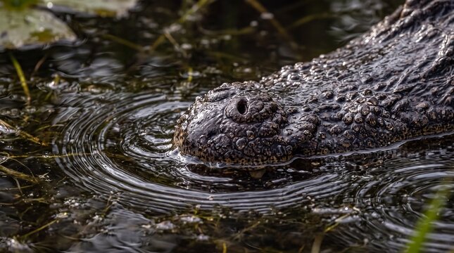 Alligator Snout Lurking in Swamp Water with Ripples