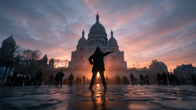 Silhouette Standing in Front of Sacre-Coeur Basilica Paris