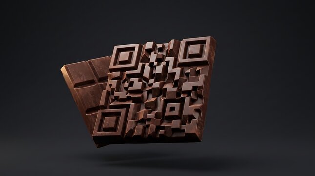 Luxury Chocolate Bar Shaped as Abstract QR-Inspired Pattern - Geometric Cocoa Design Concept for Digital Marketing and Branding