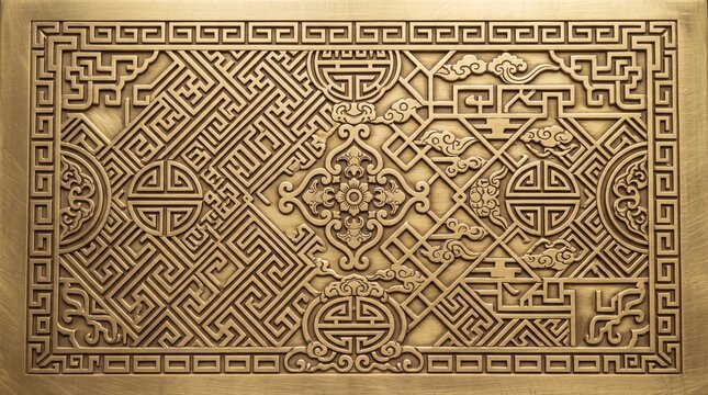 Golden Traditional Chinese Pattern Carved Metallic Decorative Panel