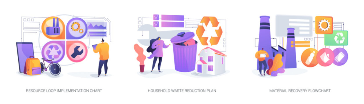 Circular economy and product reuse abstract concept vector illustrations.