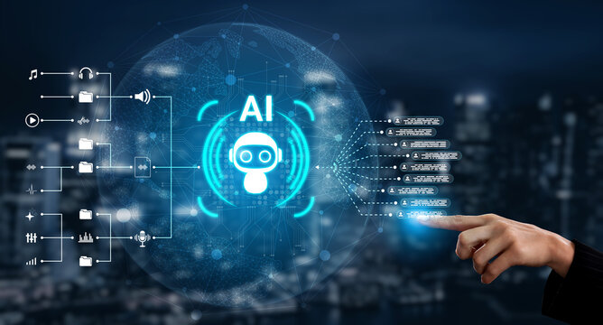 Futuristic Concept of Artificial Intelligence with Machine Learning Visualizations in a Digital City Background for Technology and Innovation Themes. Sentient.
