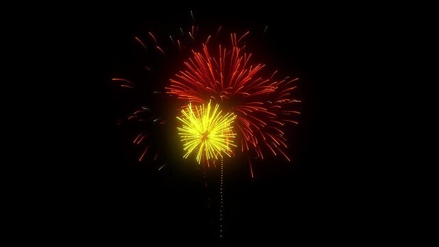 Radiant fireworks exploding into colorful streaks and sparkling particles on transparent background