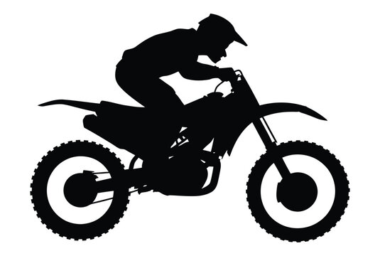 Motocross rider on dirt bike vector silhouette icon featuring off road extreme sports motorcycle racer isolated on white background for championship competition logo design app