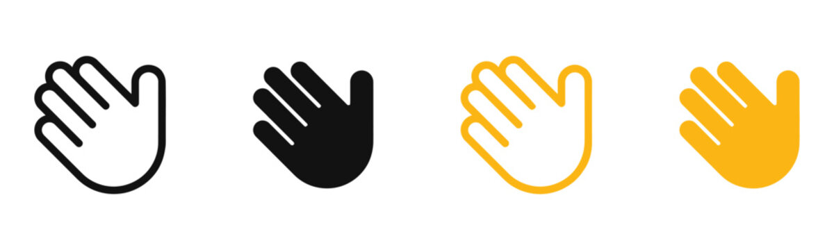 Hand waving gesture outline and glyph icon set isolated on white background vector illustration for web design mobile app user interface presentation