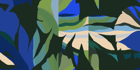 Fototapeta na wymiar Abstract exotic botanical pattern. Elegant contemporary seamless pattern. Hand drawn unique print.