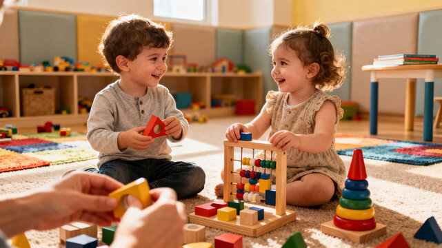 Preschool Children Learning Through Play with Educational Toys