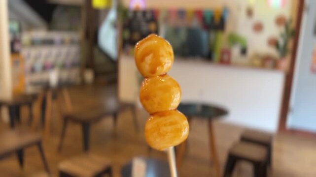 Japanese Mitarashi Dango Skewered Rice Dumplings with Sweet Soy Sauce Glaze