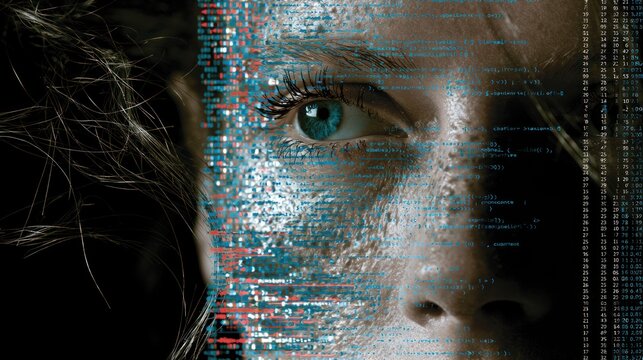 Digital face overlay with computer code patterns