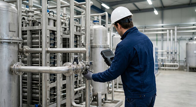 Industrial Technician Inspecting Equipment in Manufacturing Plant