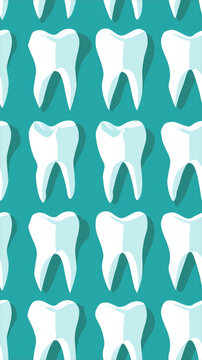 Seamless pattern of realistic white teeth on a vibrant turquoise background