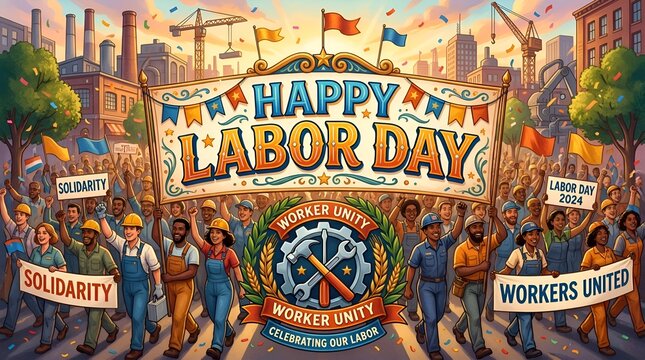 Happy Labor Day Parade: Diverse Workers Celebrate Unity and Solidarity
