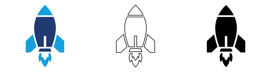 Multicolor Rocket Launch Icon Set with Filled and Outline Styles for Startup Growth Space Exploration Business Success Innovation and Project Launch Isolated on Transparent Background © Kasmiri